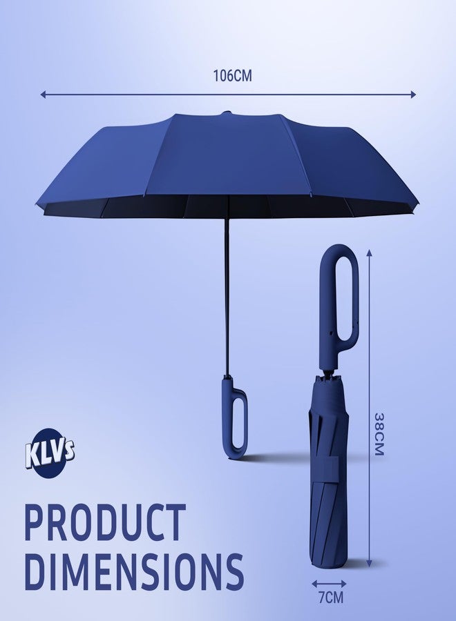 KLVS مظلة سفر صغيرة الحجم من KLVS للرجال والنساء، مظلة قابلة للطي كبيرة الحجم مقاومة للرياح مقاس 50 بوصة مع شريط عاكس - Image 3